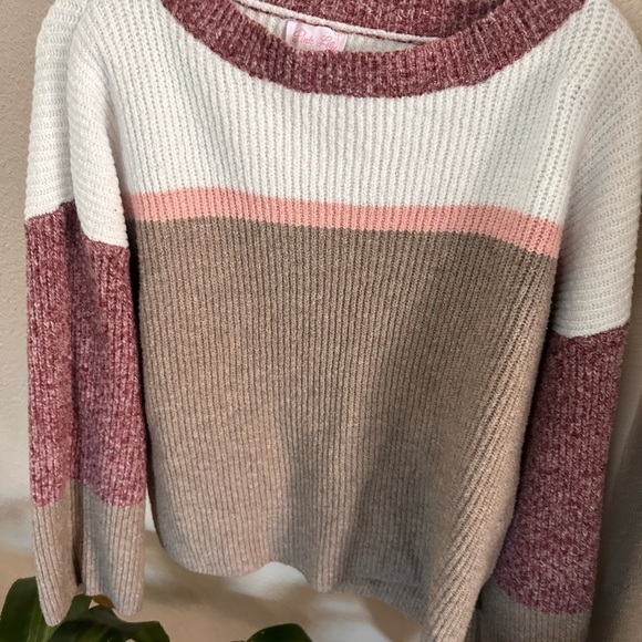 PINK Lily Mocha/White Colorblock Sweater - Picture 2 of 6